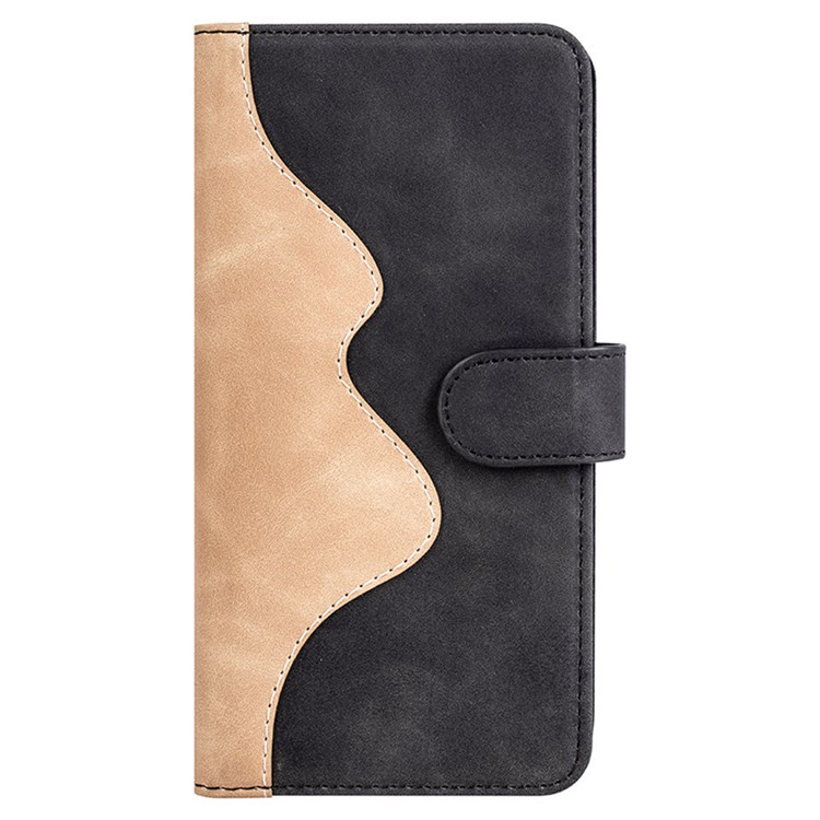 Color Splicing Phone Case for Realme C30 4G, PU Leather TPU Full Protection Cover with Stand Wallet - Black-6