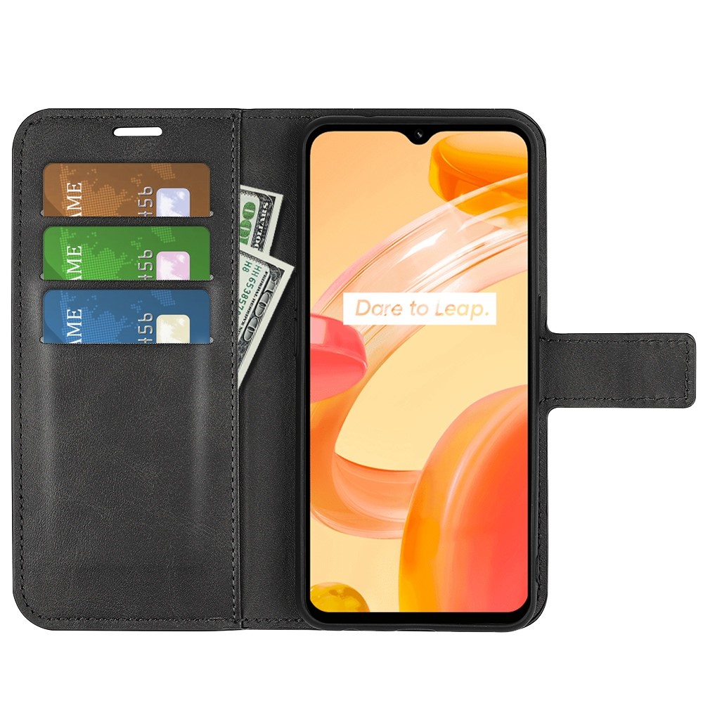 Square Magnetic Clasp Phone Case for Realme C30 4G, Textured PU Leather + TPU Wallet Stand Cover - Black-2