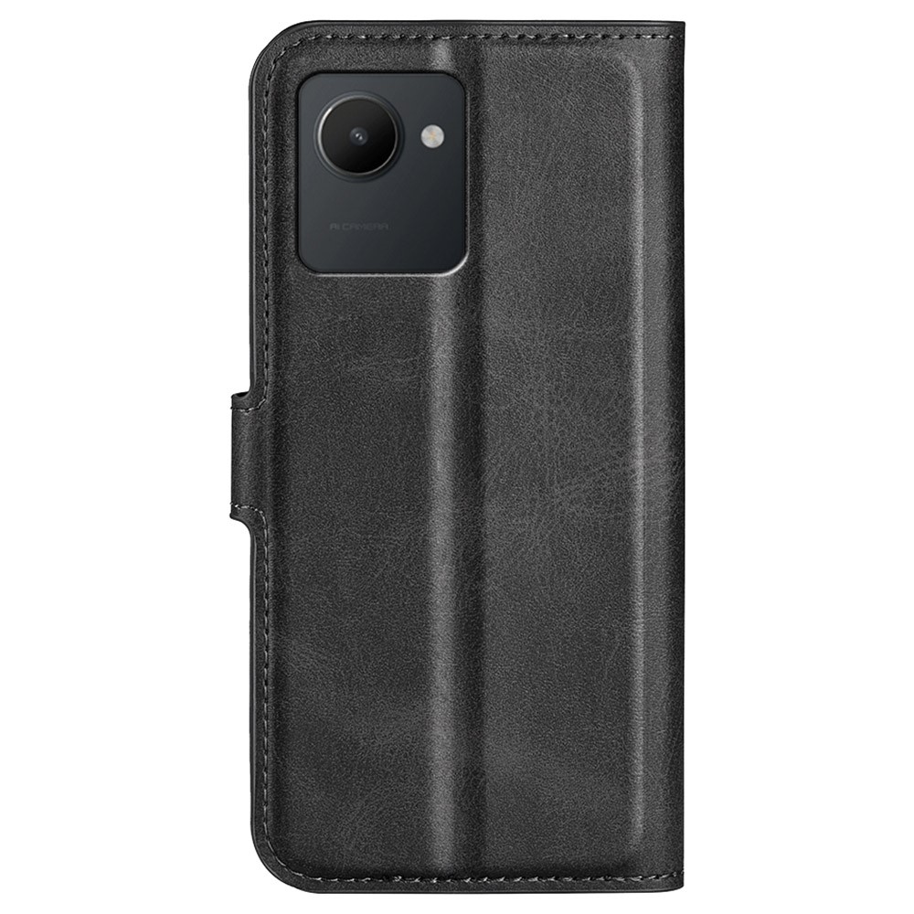 Square Magnetic Clasp Phone Case for Realme C30 4G, Textured PU Leather + TPU Wallet Stand Cover - Black-6