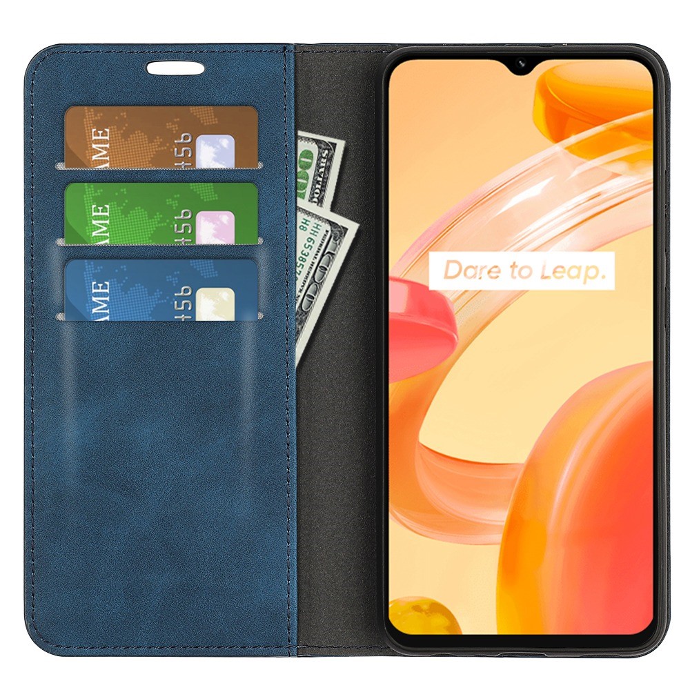 For Realme C30 4G Skin-touch Feeling Leather Case Wallet Stand Magnetic Auto-absorbed Phone Cover - Blue-2