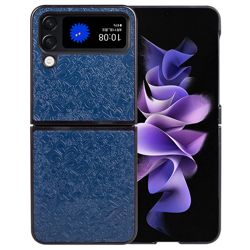 For Samsung Galaxy Z Flip4 5G Flowers Pattern Imprinting Phone Case PU Leather Coated Hard PC Shockproof Folding Protective Cover - Blue-2