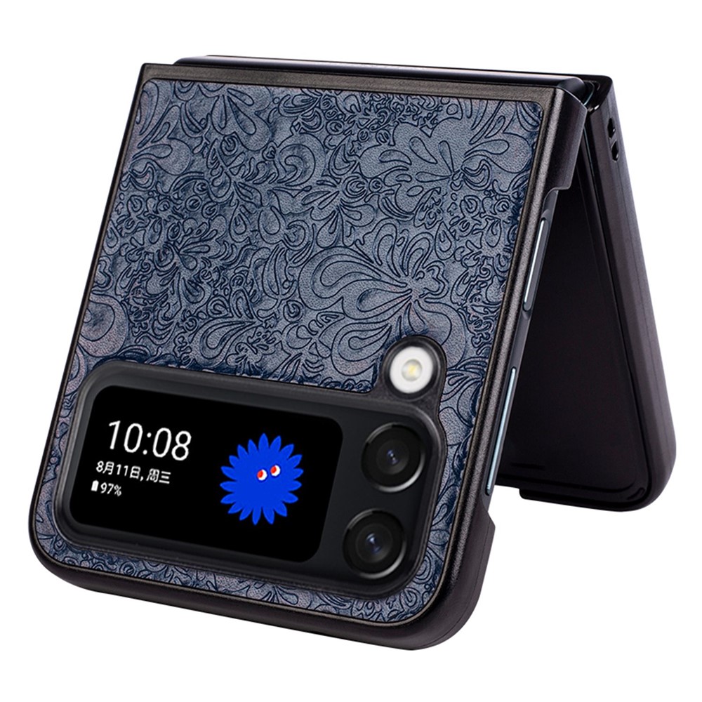 For Samsung Galaxy Z Flip4 5G Flowers Pattern Imprinting Phone Case PU Leather Coated Hard PC Shockproof Folding Protective Cover - Blue-3
