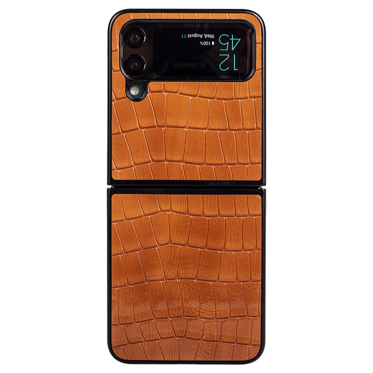 For Samsung Galaxy Z Flip4 5G Crocodile Texture Non-Slip Grip Case PU Leather Coated Hard PC Scratch Resistant Protective Phone Cover - Brown-2
