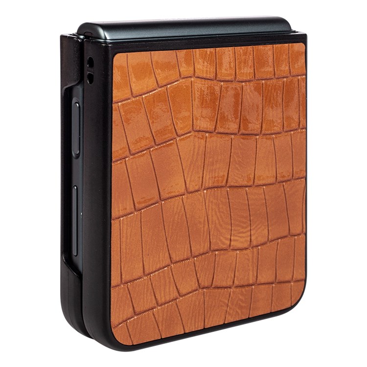 For Samsung Galaxy Z Flip4 5G Crocodile Texture Non-Slip Grip Case PU Leather Coated Hard PC Scratch Resistant Protective Phone Cover - Brown-4