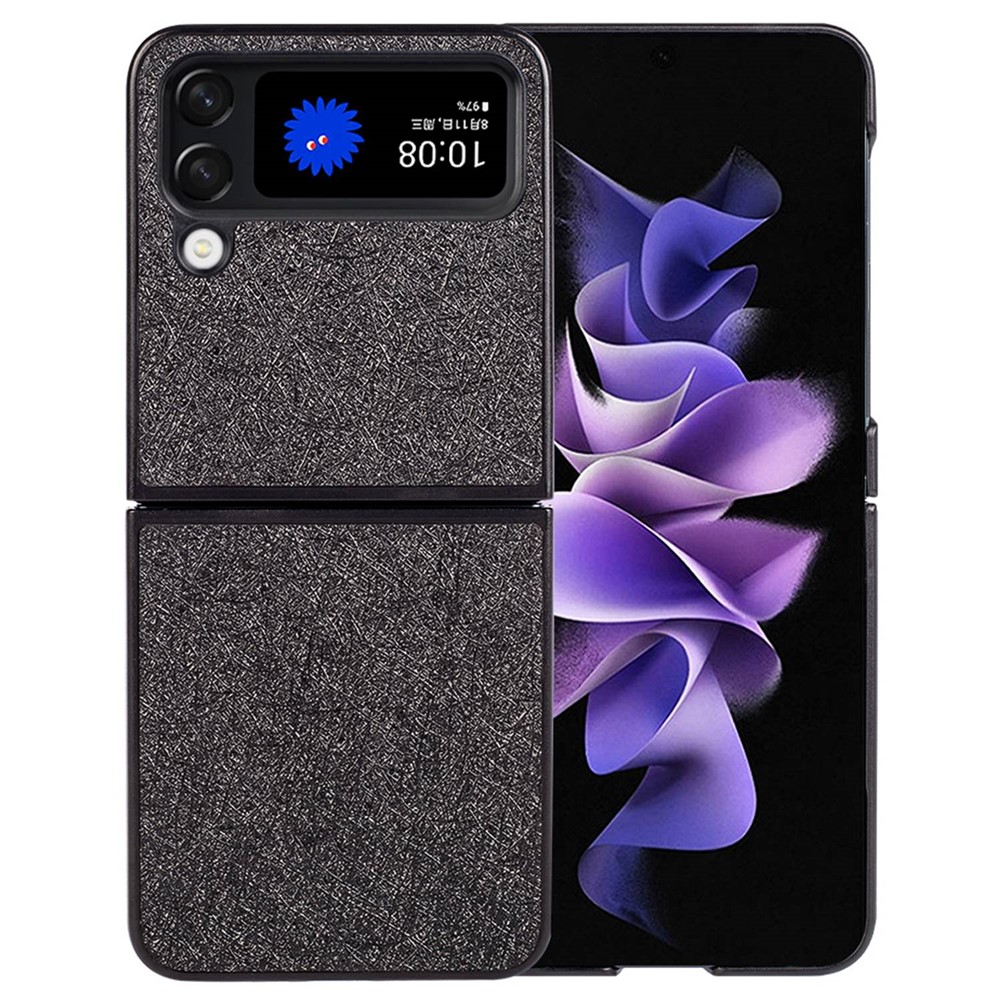 For Samsung Galaxy Z Flip4 5G Flash Powder Phone Case PU Leather Coated Hard PC Hybrid Shockproof Protection Cover - Black-2