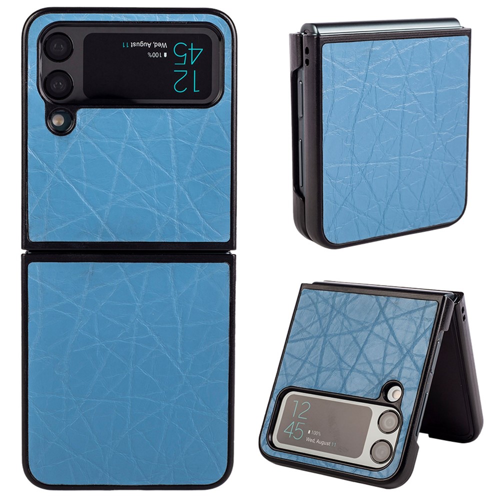 For Samsung Galaxy Z Flip4 5G Crazy Horse Texture Back Phone Case PU Leather Coated Hard PC Shock Absorption Protective Cover - Blue-1