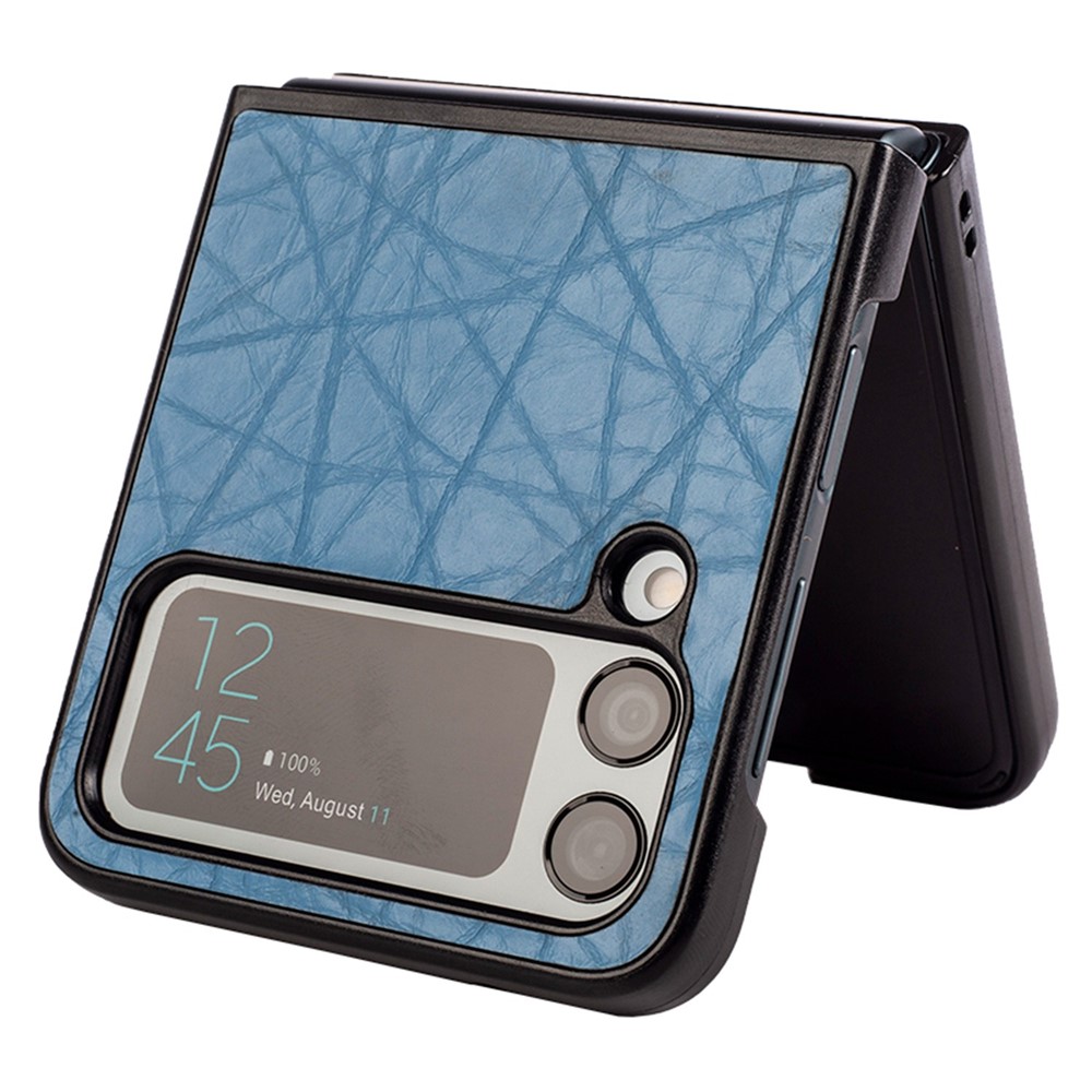 For Samsung Galaxy Z Flip4 5G Crazy Horse Texture Back Phone Case PU Leather Coated Hard PC Shock Absorption Protective Cover - Blue-3