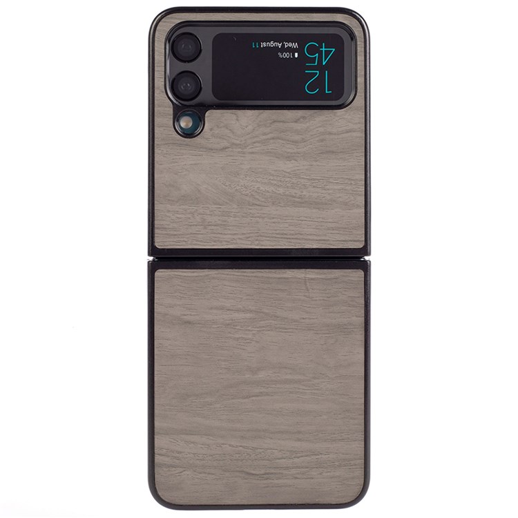 For Samsung Galaxy Z Flip4 5G Wood Texture Folding Phone Case Anti-drop PU Leather Coated PC Protective Cover - Grey-2