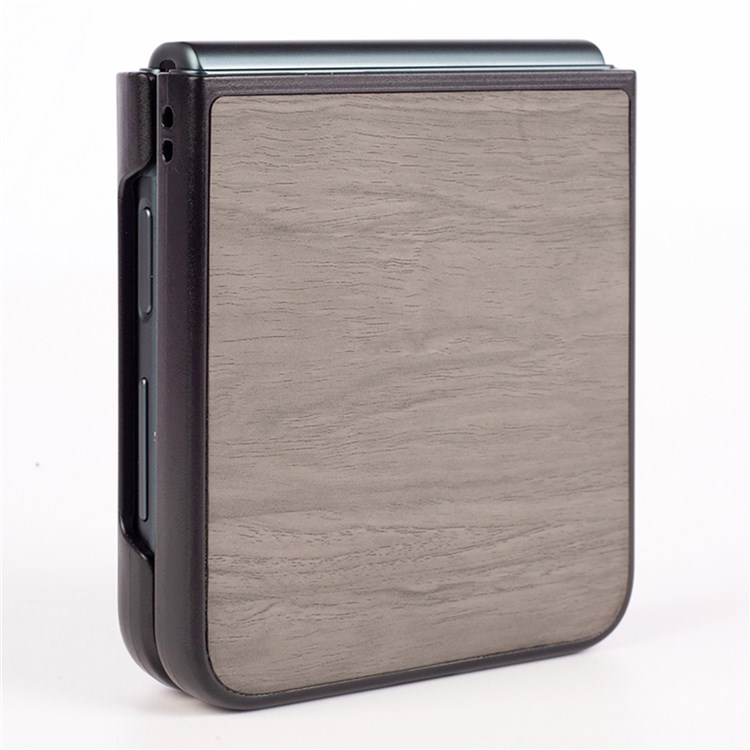 For Samsung Galaxy Z Flip4 5G Wood Texture Folding Phone Case Anti-drop PU Leather Coated PC Protective Cover - Grey-4