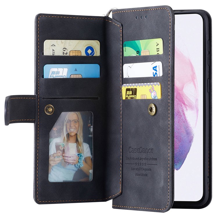 CASEDANCE Waltz 002 Series for Samsung Galaxy S22 5G PU Leather Magnetic Phone Cover Lightweight Wallet Adjustable Stand Phone Case - Black-2