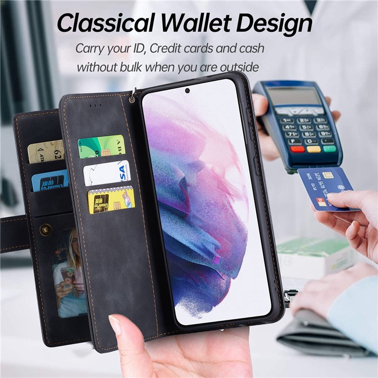 CASEDANCE Waltz 002 Series for Samsung Galaxy S22 5G PU Leather Magnetic Phone Cover Lightweight Wallet Adjustable Stand Phone Case - Black-5