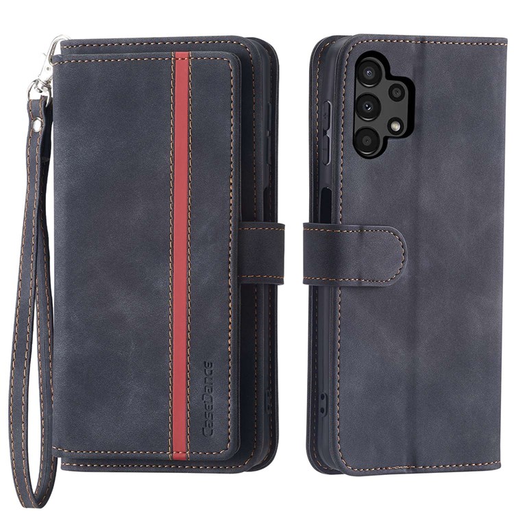 CASEDANCE Waltz 002 Series PU Leather Smartphone Case for Samsung Galaxy A13 4G, Wallet Adjustable Stand Phone Shell Magnetic Phone Cover - Black-1