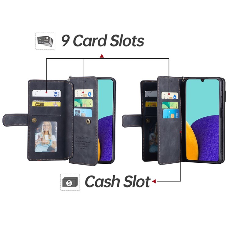 CASEDANCE Waltz 002 Series PU Leather Smartphone Case for Samsung Galaxy A13 4G, Wallet Adjustable Stand Phone Shell Magnetic Phone Cover - Black-4