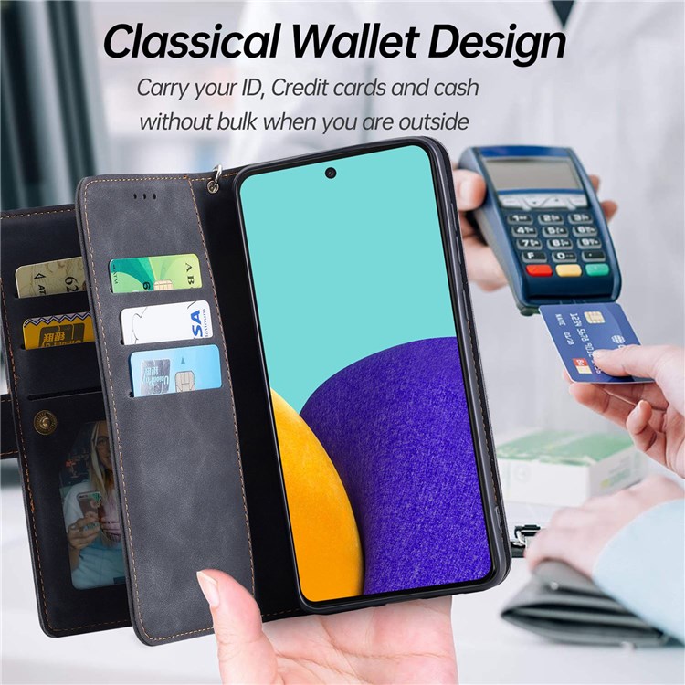 CASEDANCE Waltz 002 Series Phone Bag Case for Samsung Galaxy A53 5G, Practical Wallet Supporting Stand PU Leather Magnetic Closure Cover - Black-5