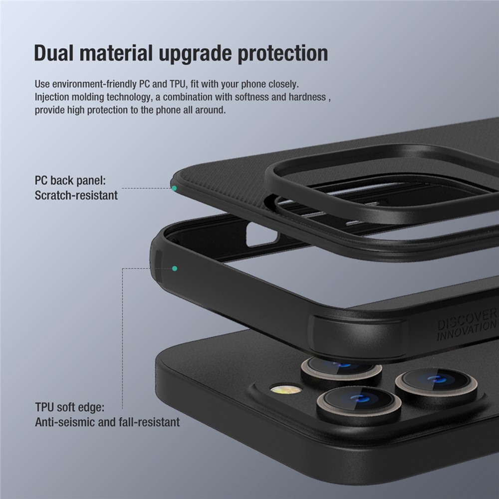 NILLKIN Super Frosted Shield Pro Phone Case for iPhone 14 Pro Max 6.7 inch, Anti-scratch Matte Finish PC Back TPU Frame Hybrid Cover - Black-4