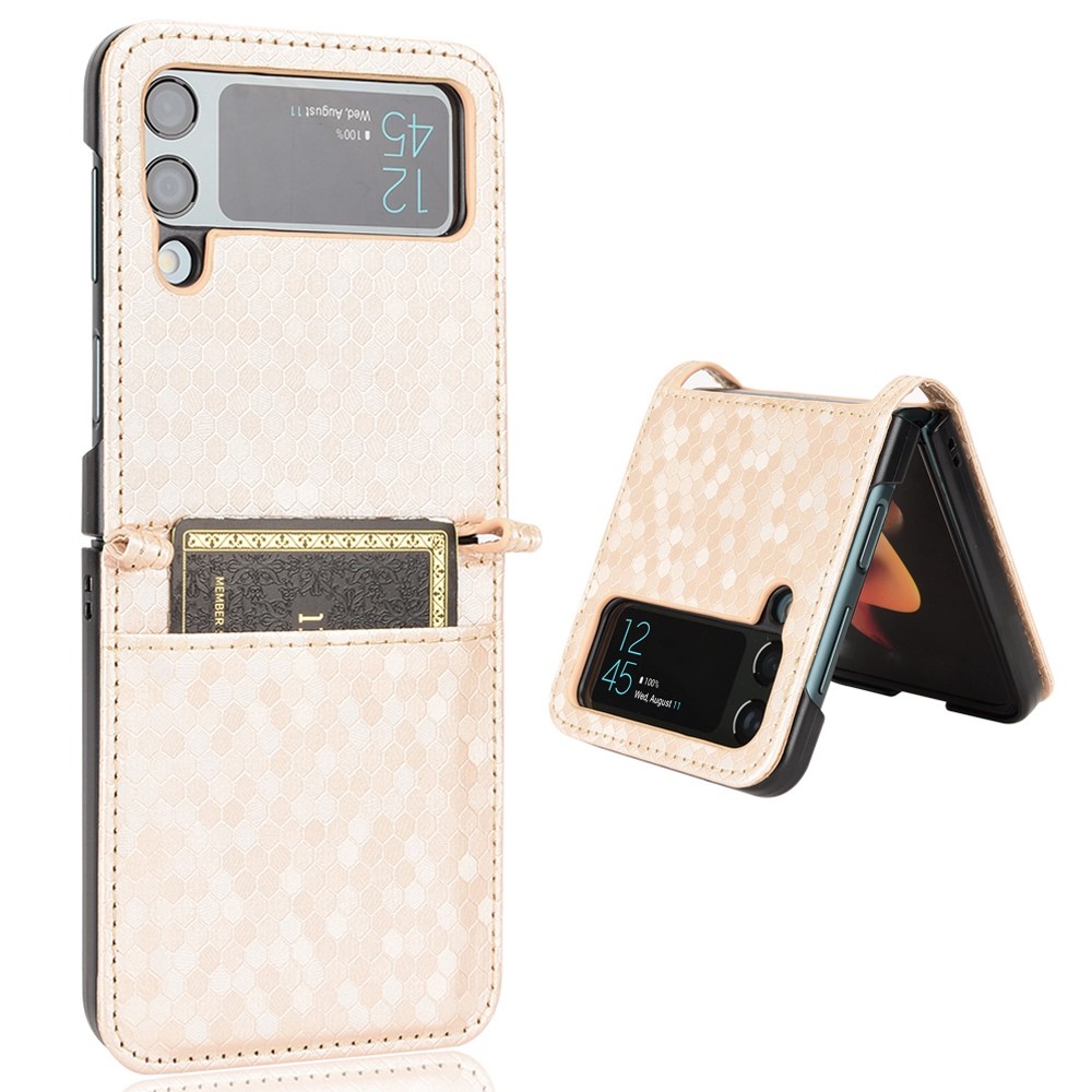 For Samsung Galaxy Z Flip3 5G Imprinted Dot Pattern PU Leather Phone Case Card Slot Design Flip Cell Phone Cover - Rose Gold-1