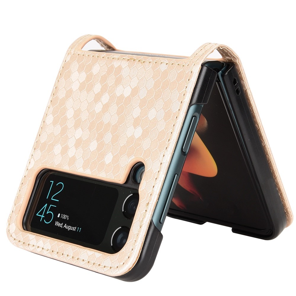 For Samsung Galaxy Z Flip3 5G Imprinted Dot Pattern PU Leather Phone Case Card Slot Design Flip Cell Phone Cover - Rose Gold-2