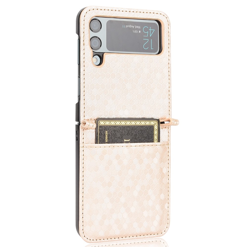 For Samsung Galaxy Z Flip3 5G Imprinted Dot Pattern PU Leather Phone Case Card Slot Design Flip Cell Phone Cover - Rose Gold-4