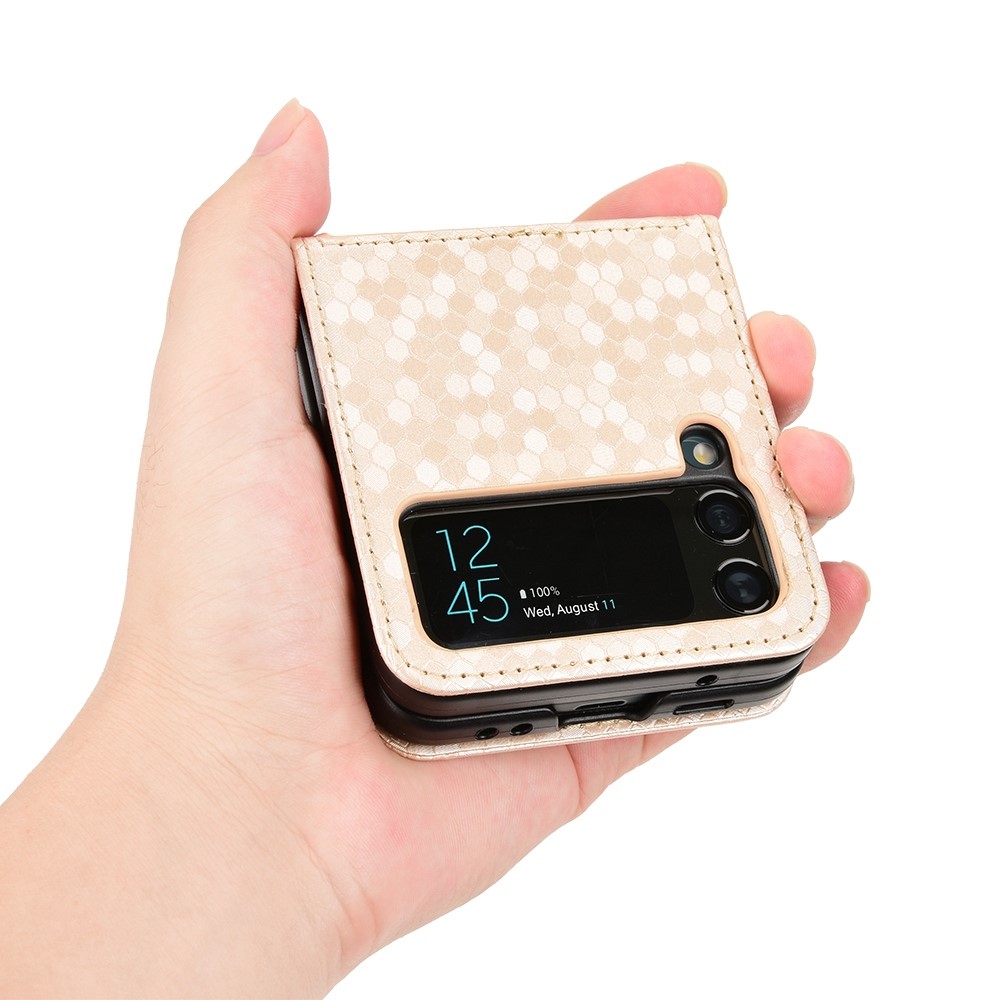 For Samsung Galaxy Z Flip3 5G Imprinted Dot Pattern PU Leather Phone Case Card Slot Design Flip Cell Phone Cover - Rose Gold-5