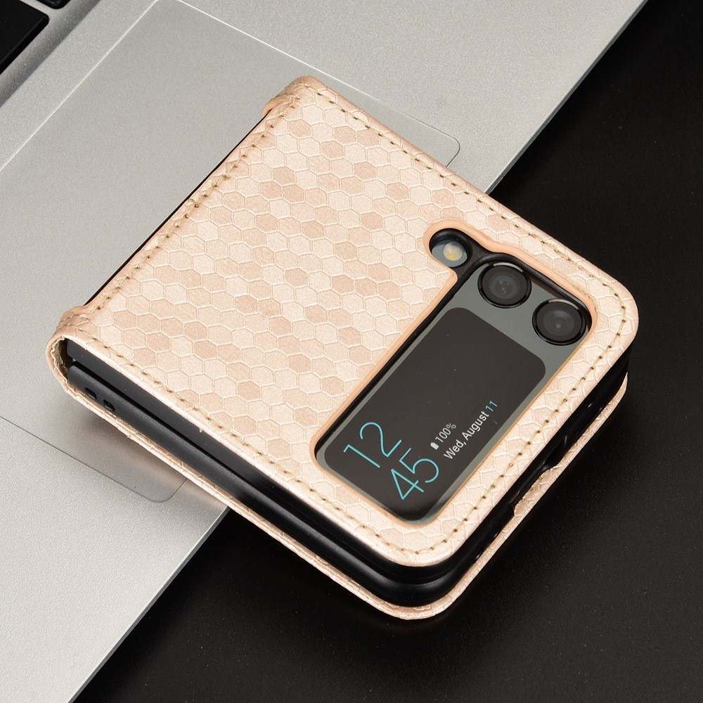 For Samsung Galaxy Z Flip3 5G Imprinted Dot Pattern PU Leather Phone Case Card Slot Design Flip Cell Phone Cover - Rose Gold-6