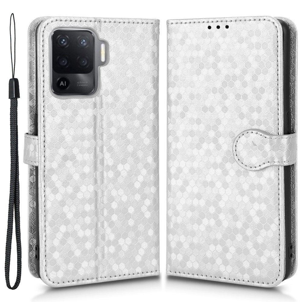 For Oppo A94 4G / F19 Pro 4G / Reno5 F 4G / Reno5 Lite, Phone Case Dot Pattern Imprinted PU Leather Protector Wallet Phone Case with Strap / Stand - Silver-1