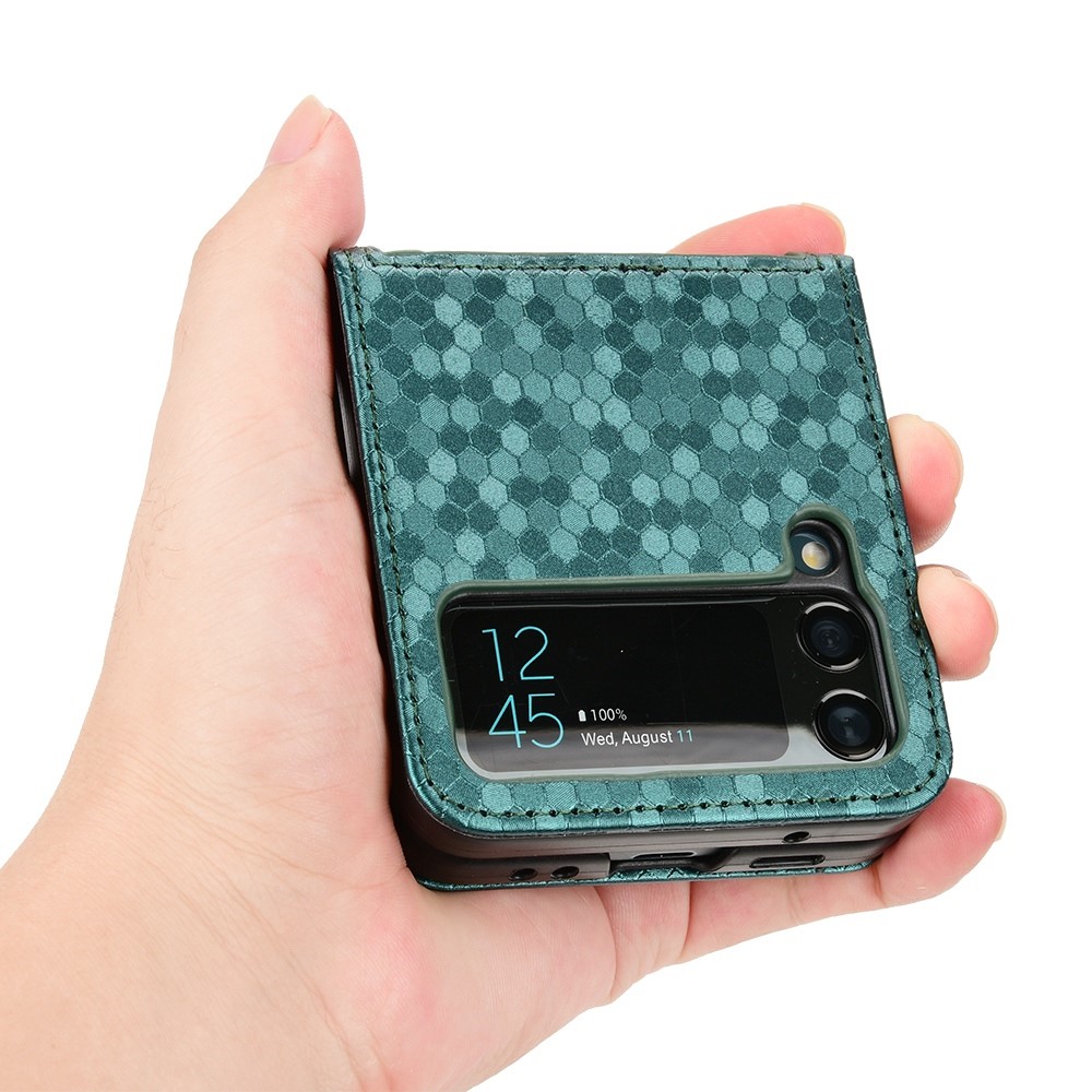 For Samsung Galaxy Z Flip4 5G Imprinted Dot Pattern PU Leather Drop-proof Case Flip Phone Cover with Card Slot - Green-5
