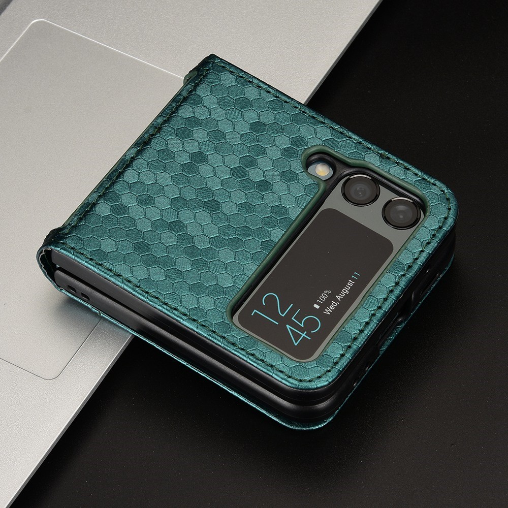 For Samsung Galaxy Z Flip4 5G Imprinted Dot Pattern PU Leather Drop-proof Case Flip Phone Cover with Card Slot - Green-6