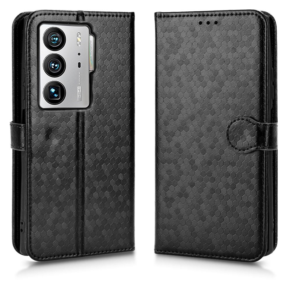Anti-fingerprint Phone Case for ZTE Axon 40 Ultra 5G Dot Pattern Imprinted PU Leather Phone Case Wallet Stand Folio Flip Cover with Strap - Black-1