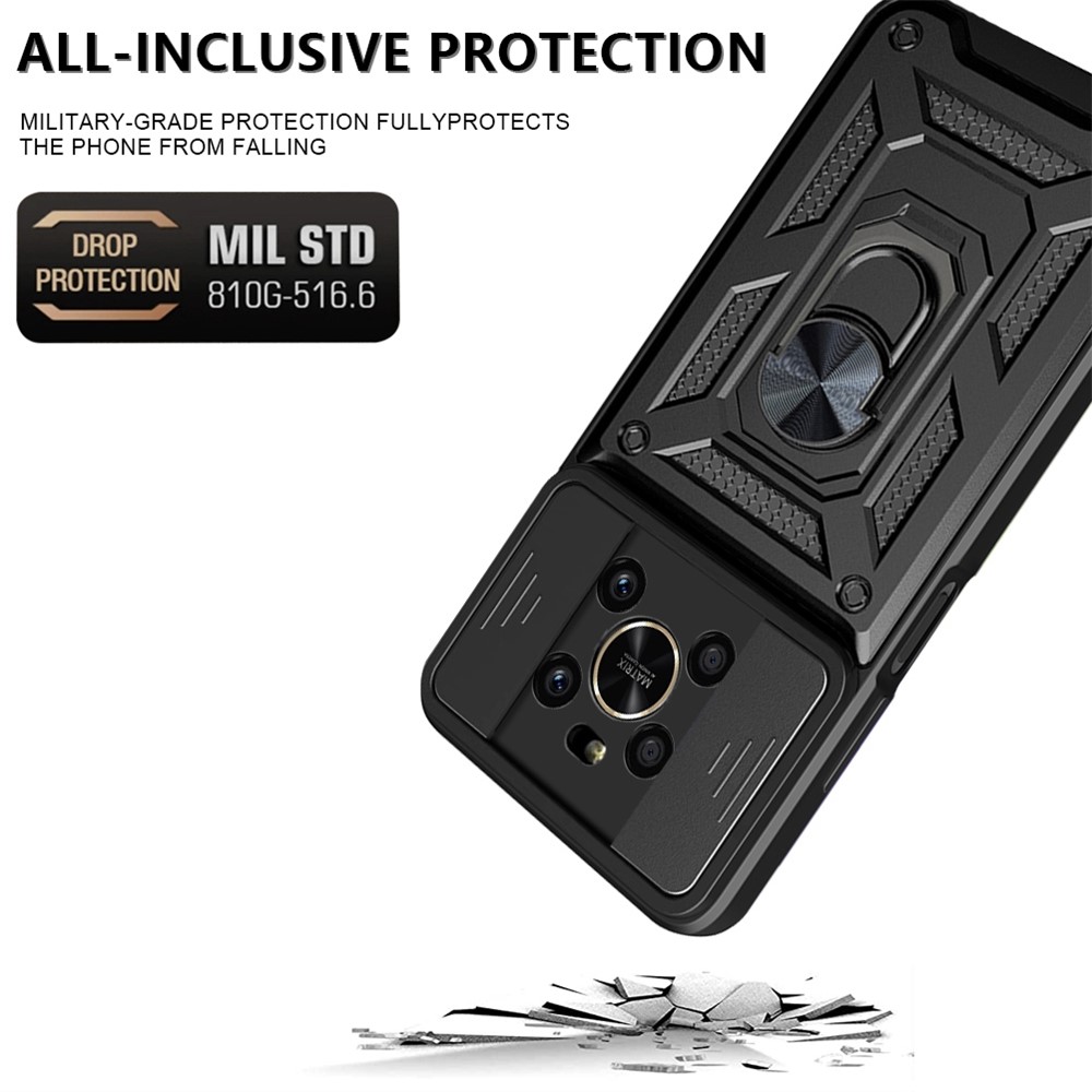 For Honor X9 4G / 5G Impact Resistant Cell Phone Shell Kickstand PC + TPU Hybrid Cover Slide Camera Protection Phone Case - Black-2