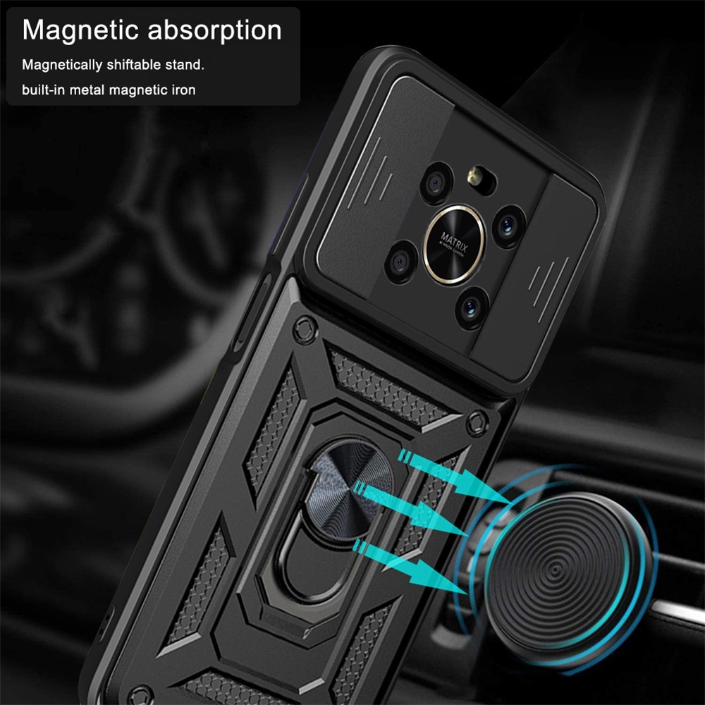 For Honor X9 4G / 5G Impact Resistant Cell Phone Shell Kickstand PC + TPU Hybrid Cover Slide Camera Protection Phone Case - Black-3