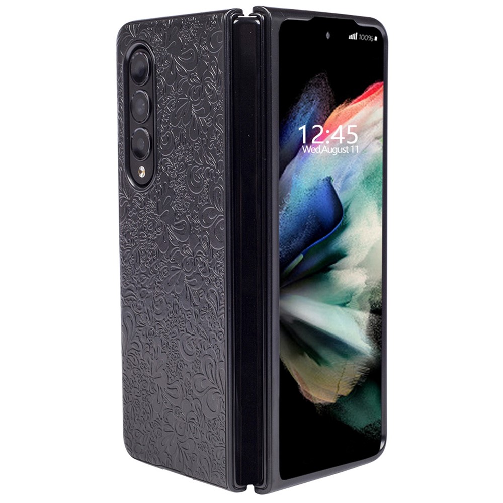 For Samsung Galaxy Z Fold4 5G Flower Butterfly Pattern Texture Imprinted Stylish PU Leather + PC Phone Case Cover - Black-2