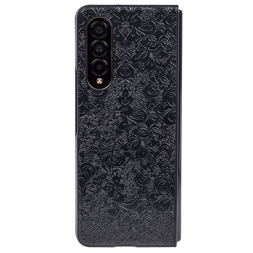 For Samsung Galaxy Z Fold4 5G Flower Butterfly Pattern Texture Imprinted Stylish PU Leather + PC Phone Case Cover - Black-4