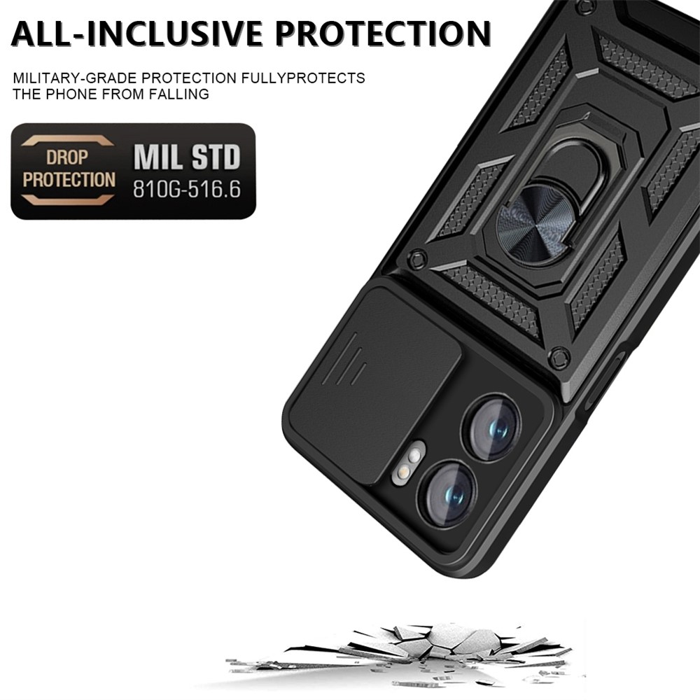 For Oppo A77 5G / A57 (2022) 5G Fall Prevention Cell Phone Shell Kickstand PC + TPU Hybrid Cover Slide Camera Protection Phone Case - Blue-2
