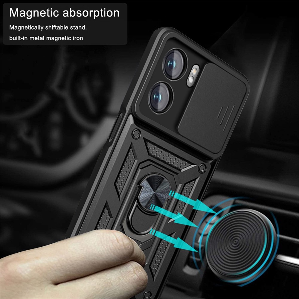 For Oppo A77 5G / A57 (2022) 5G Fall Prevention Cell Phone Shell Kickstand PC + TPU Hybrid Cover Slide Camera Protection Phone Case - Blue-3