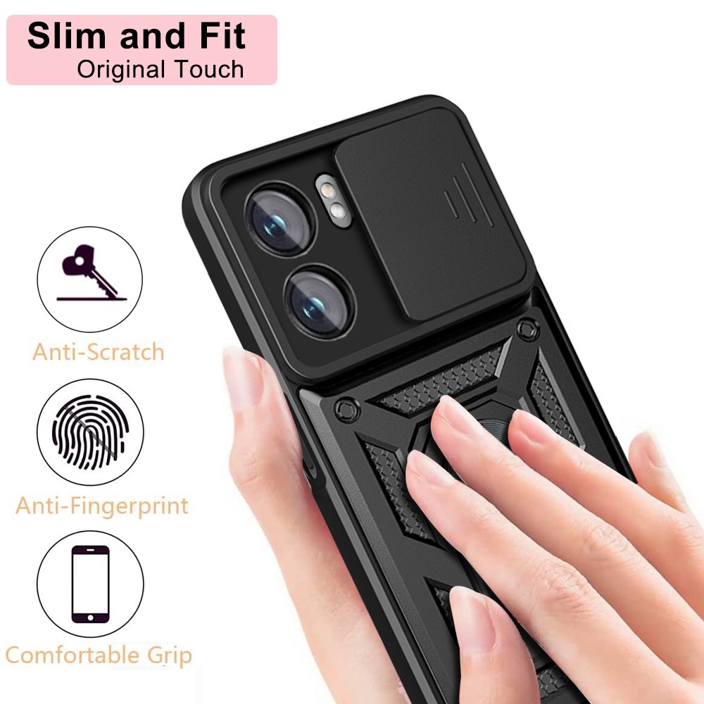For Oppo A77 5G / A57 (2022) 5G Fall Prevention Cell Phone Shell Kickstand PC + TPU Hybrid Cover Slide Camera Protection Phone Case - Blue-6