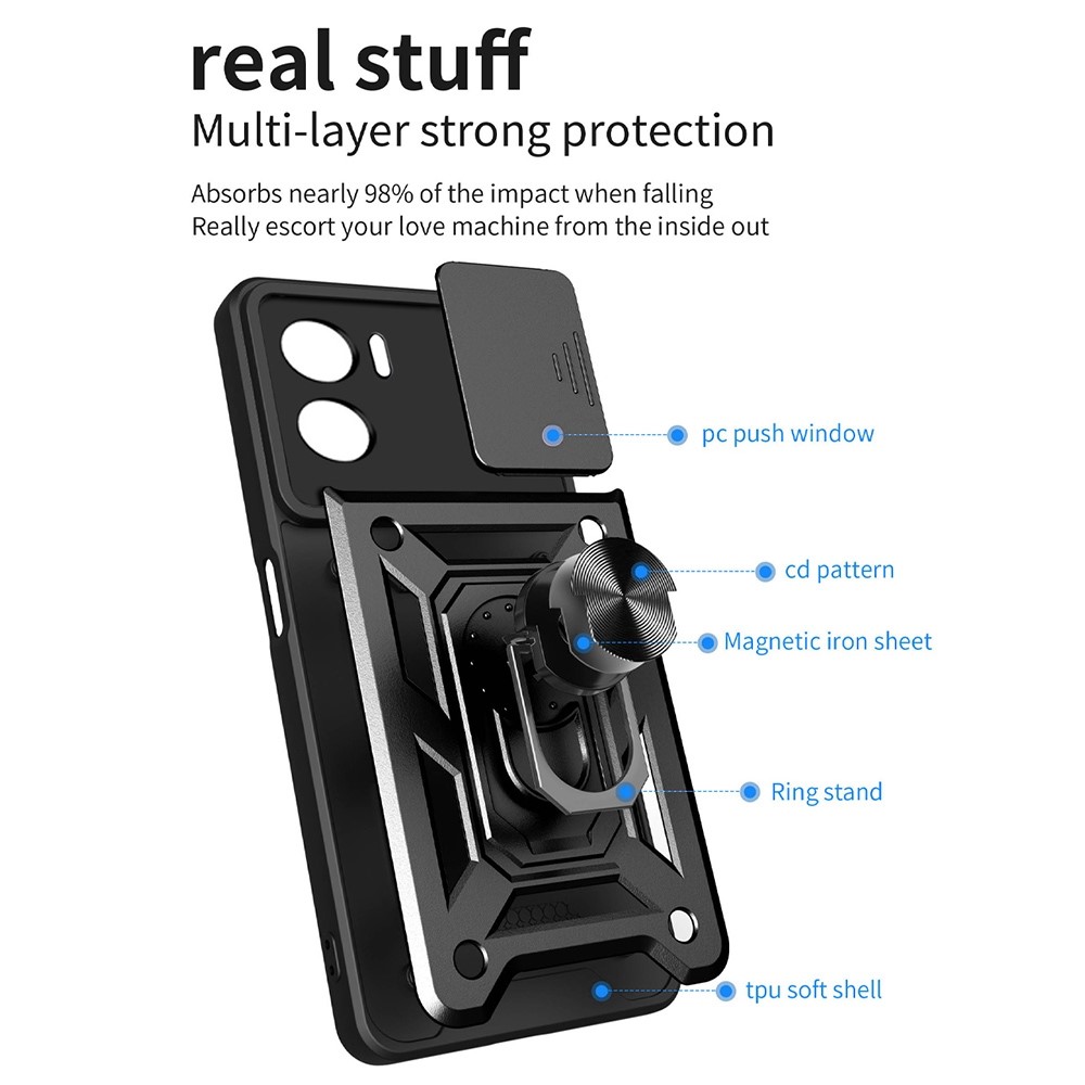For Oppo A77 5G / A57 (2022) 5G Fall Prevention Cell Phone Shell Kickstand PC + TPU Hybrid Cover Slide Camera Protection Phone Case - Blue-8