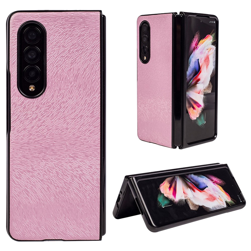 For Samsung Galaxy Z Fold4 5G Stylish Texture Imprinted PU Leather + PC Shockproof Phone Case Shell - Pink-1