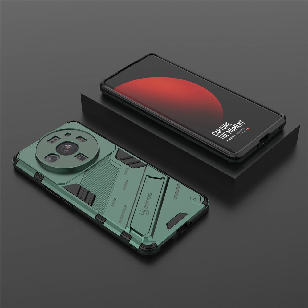 For Xiaomi 12S Ultra 5G Shock Absorption Drop-proof TPU+PC Cover Kickstand Anti-scratch Cell Phone Case - Green-6
