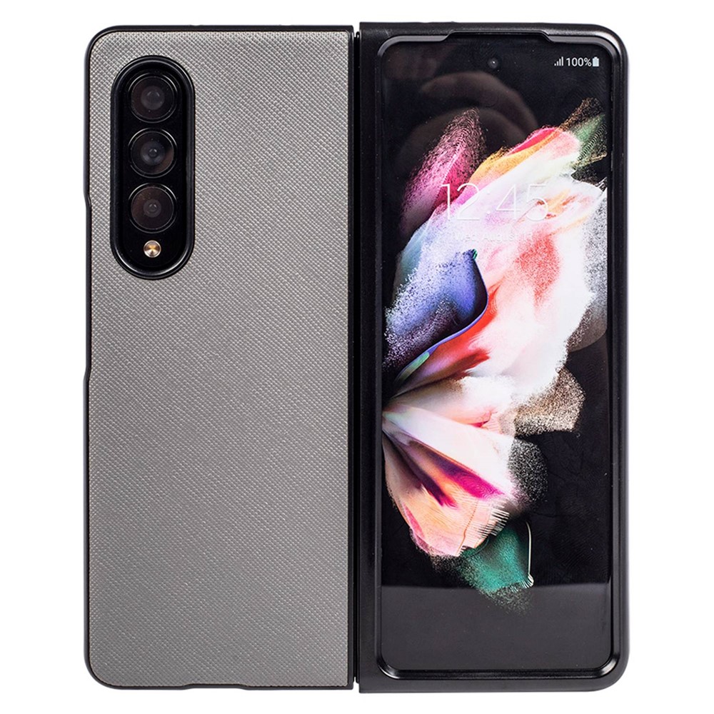 For Samsung Galaxy Z Fold4 5G Anti-scratch Phone Case Cross Textured PU Leather Coated PC Phone Cover - Grey-1