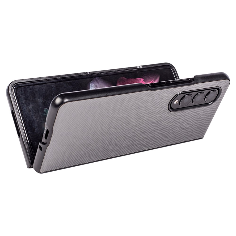 For Samsung Galaxy Z Fold4 5G Anti-scratch Phone Case Cross Textured PU Leather Coated PC Phone Cover - Grey-4