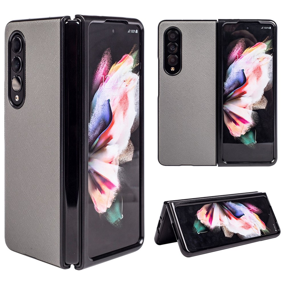 For Samsung Galaxy Z Fold4 5G Anti-scratch Phone Case Cross Textured PU Leather Coated PC Phone Cover - Grey-5