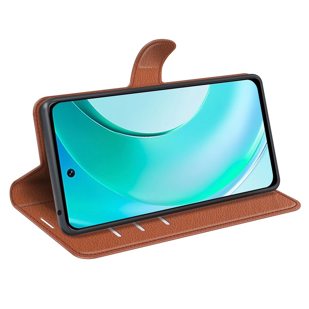 For Wiko T50 4G Litchi Texture Magnetic Clasp PU Leather Stand Phone Case Anti-scratch Wallet Protective Cover - Brown-3