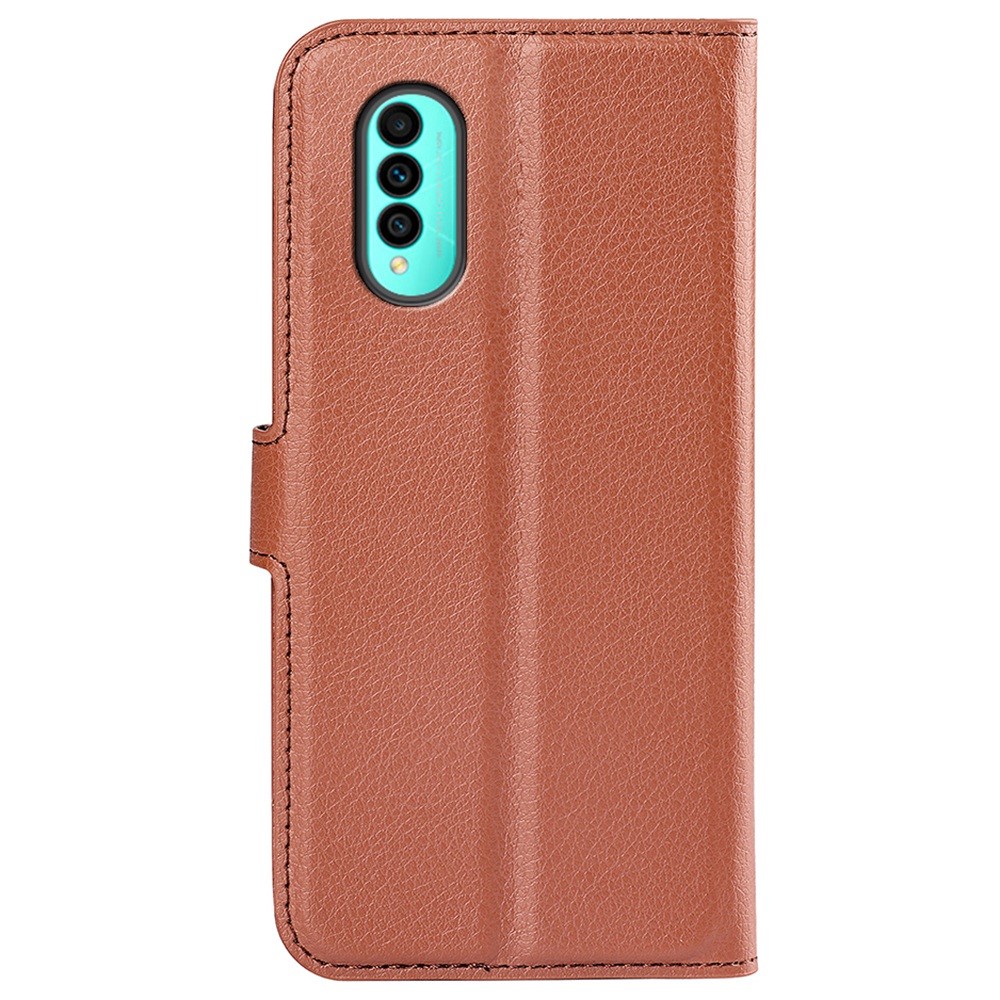 For Wiko T50 4G Litchi Texture Magnetic Clasp PU Leather Stand Phone Case Anti-scratch Wallet Protective Cover - Brown-6