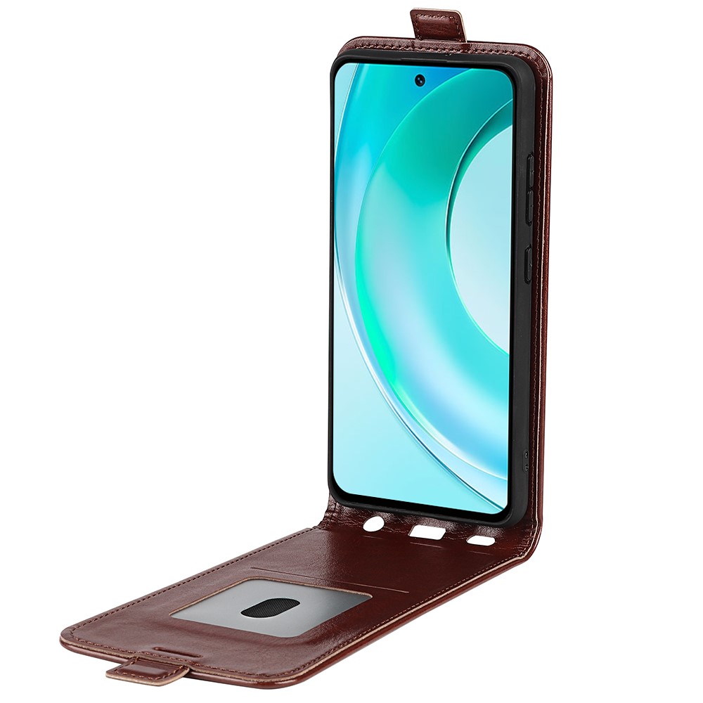 For Wiko T50 4G Fall Resistant Vertical Flip Crazy Horse Texture PU Leather Cover Card Holder Phone Case - Brown-2