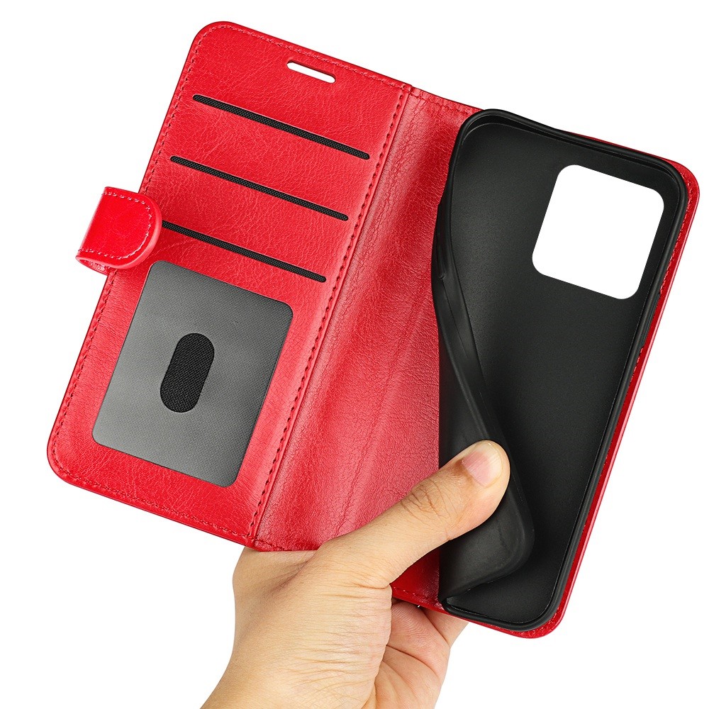 For Wiko T50 4G PU Leather Crazy Horse Texture Protective Cover, Book Style Wallet Stand Magnetic Clasp Phone Case - Red-4