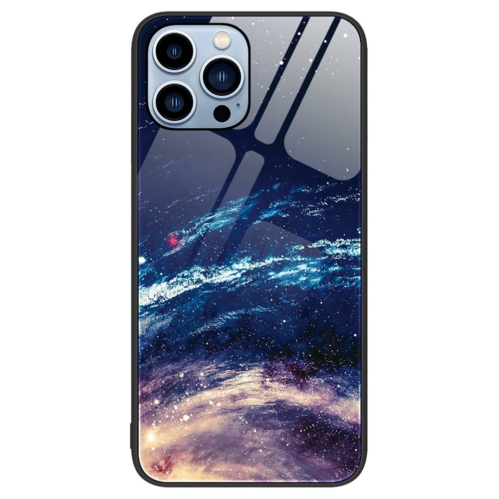 For iPhone 14 Pro 6.1 inch Protective Shell, Pattern Printing Tempered Glass Phone Case Hard PC+Soft TPU Cellphone Cover - The Milky Way-1