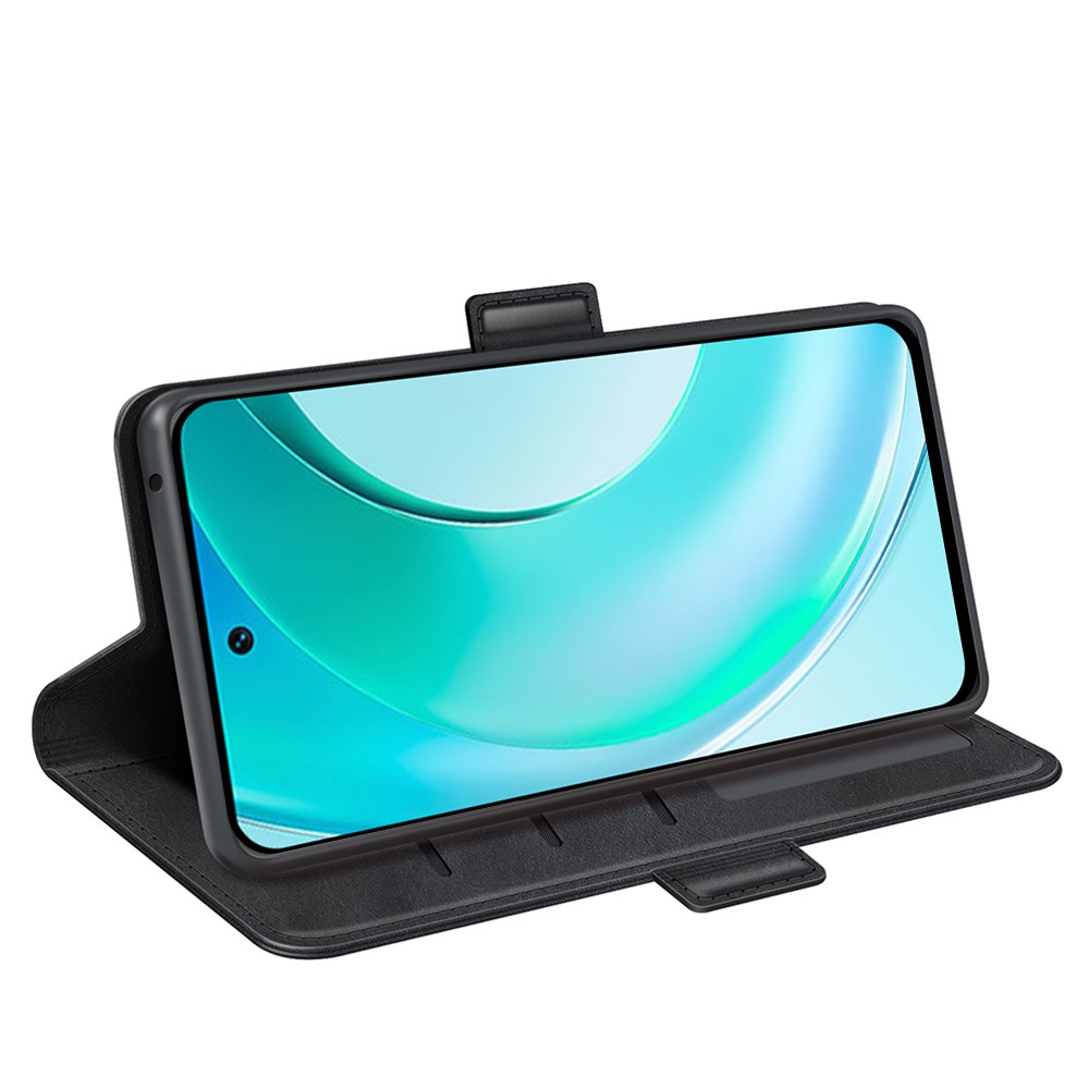 For Wiko T50 4G Double Magnetic Clasp Phone Case Shockproof Textured PU Leather TPU Wallet Stand Cover - Black-3