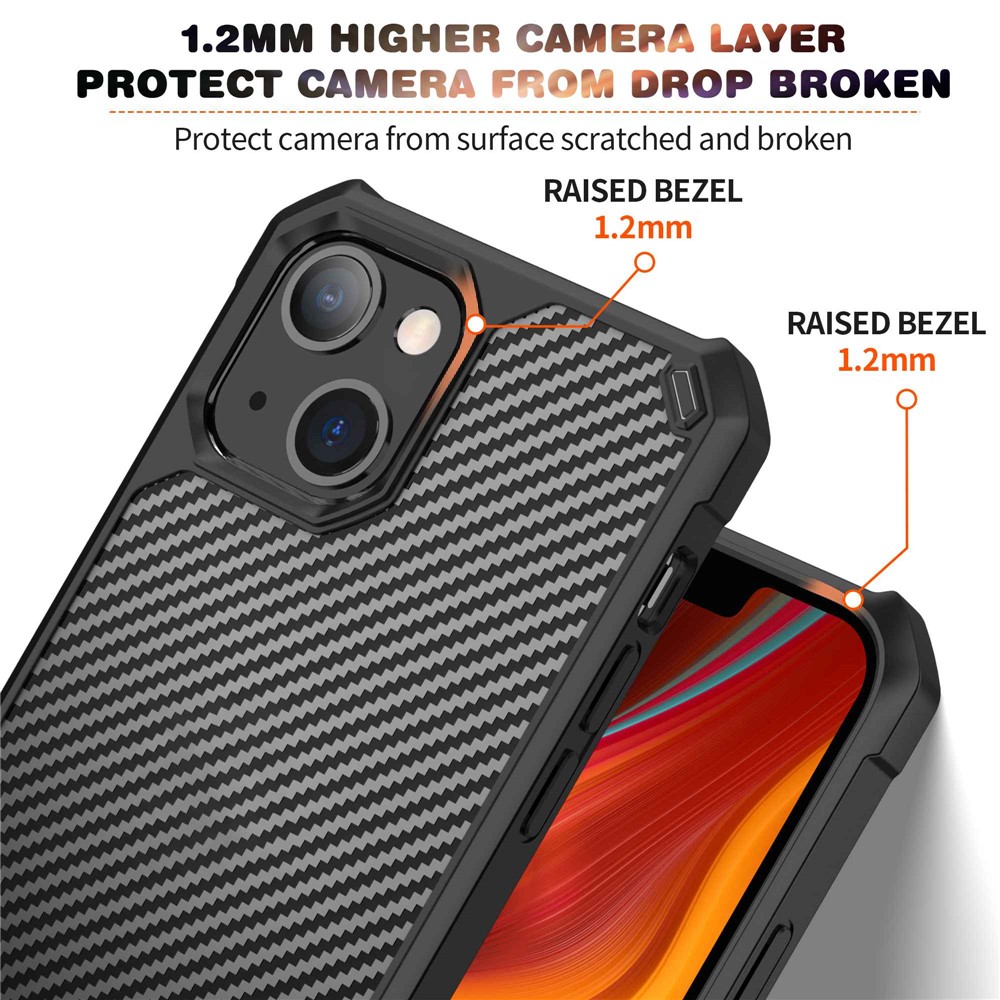 For iPhone 14 6.1 inch Anti-fall Phone Case Carbon Fiber Anti-scratch TPU + Acrylic Back Cover - Black-2