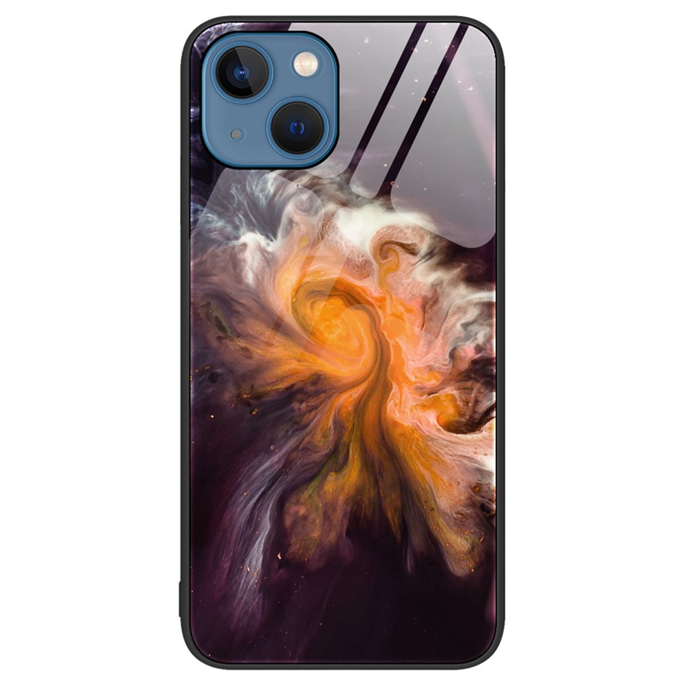 For iPhone 14 6.1 inch Phone Case Drop Proof Tempered Glass + PC + TPU Marble Pattern Cover - DL01-1