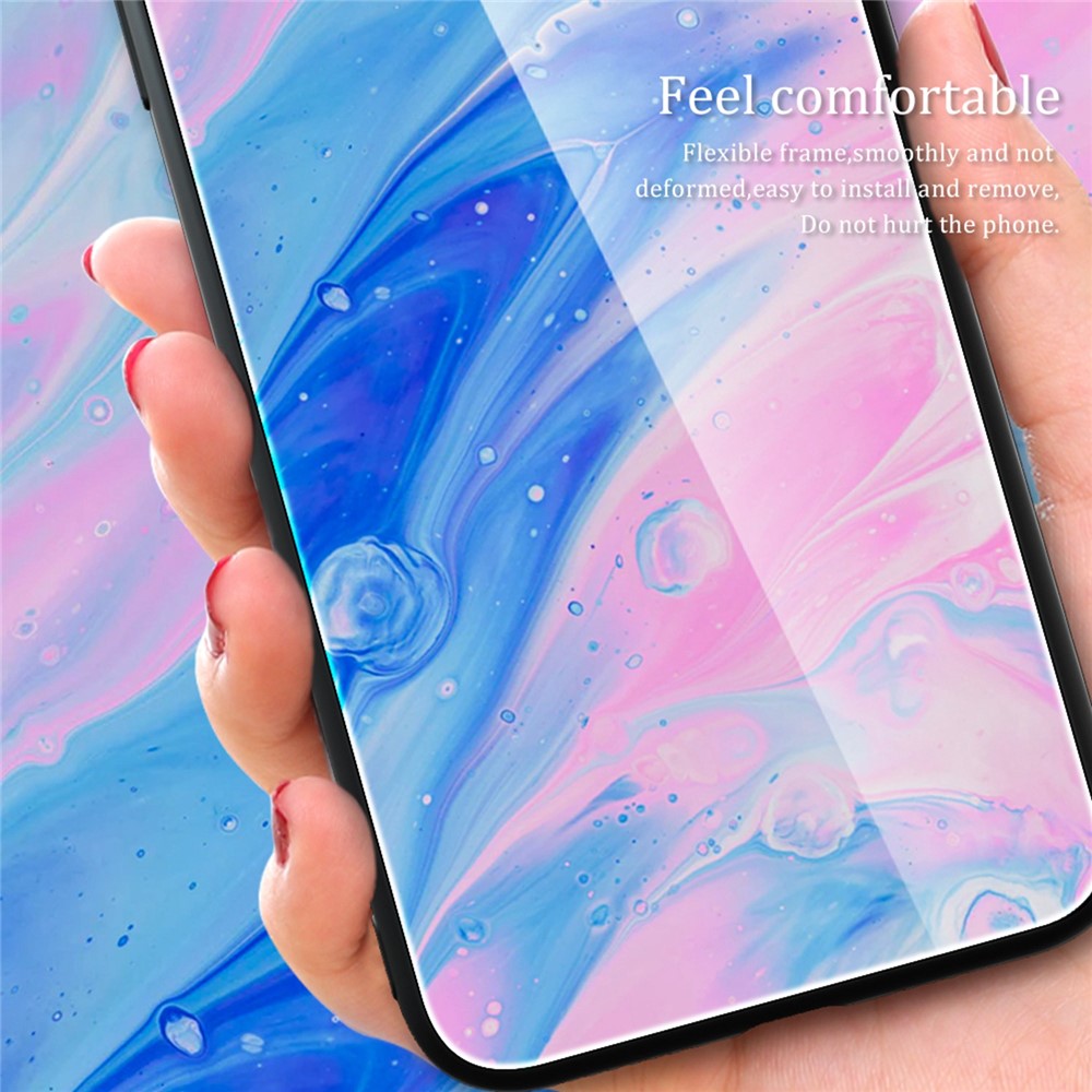 For iPhone 14 Max 6.7 inch Fall Resistant Phone Case Tempered Glass + PC + TPU Marble Pattern Cover - DL01-2